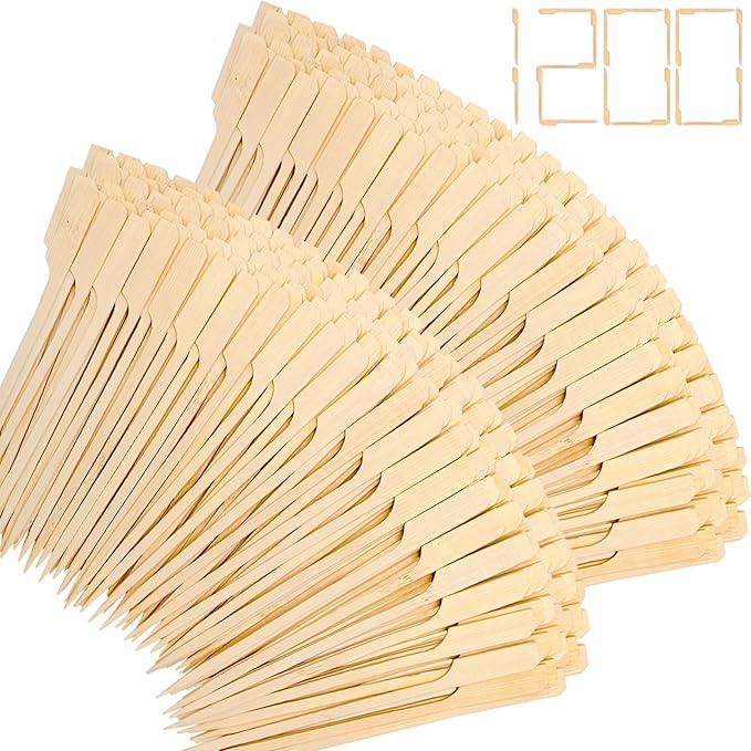 1200 PCS Bamboo Skewers for Appetizers 6.0 Inch Paddle Wooden Kabob Skewers Bamboo Cocktail Toothpicks Skewer Sticks for Appetizers Drinks Fruit Kababs Charcuterie Party