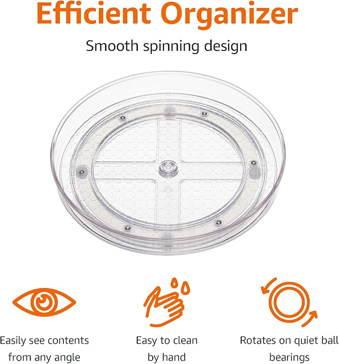 Amazon Basics Clear Lazy Susan Turntable Organizer, 12-Inch, 2-Pack