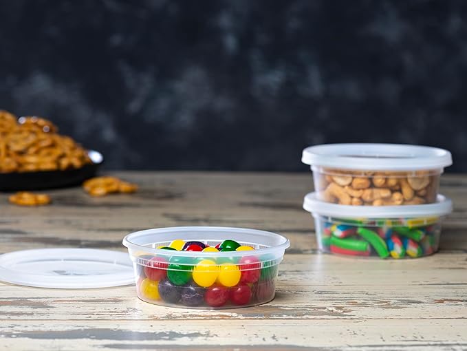 Deli Containers with Lids [48 Sets - 8 oz.] Small Plastic Soup Container - Disposable Deli Food / Slime Storage Containers with Airtight Lids for Freezer & Restaurant Takeout