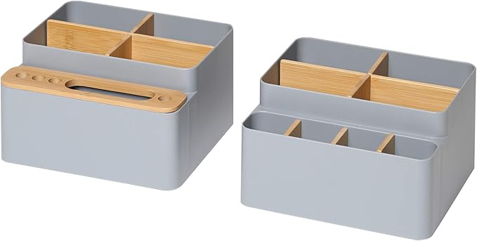 Seville Classics Bamboo Premium Organizer Storage Bins for Kitchen Silverware, Pantry, Closet, Office Desk, Pens, Utensils, Makeup, K Cup, Bamboo/Gray, Desk Caddy