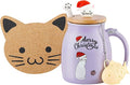 BigNoseDeer Christmas Mugs Kawaii Cat Mug Tea Cup with Infuser Cute Mugs Ceramic Coffee Mug with Lid, Spoon,Coaster Kitty Tea Mug Christmas Gifts Cat Lovers Gifts (Purple 13oz)