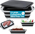 BIRDROCK HOME Collapsible XL BBQ Prep Tub w/Cutting Board, Multi-Function Grill Caddy w/Colander & Lid, Portable Silicone Dish Bowl for Picnic, Tailgate, Camping - Black