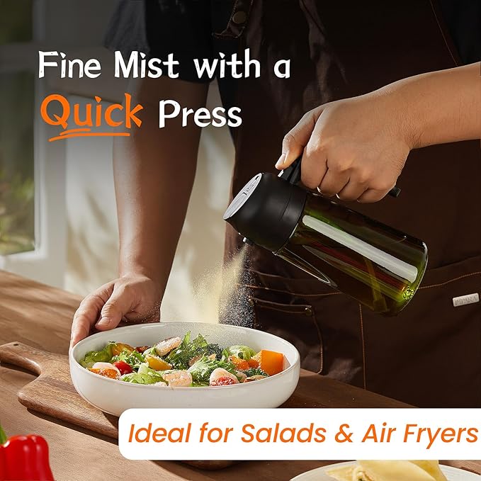 TrendPlain - Original 16oz/470ml Olive Oil Dispenser Bottle for Kitchen Gadgets and Air Fryer Accessories - Olive Oil Sprayer for Cooking w/Stickers - Black&Navy