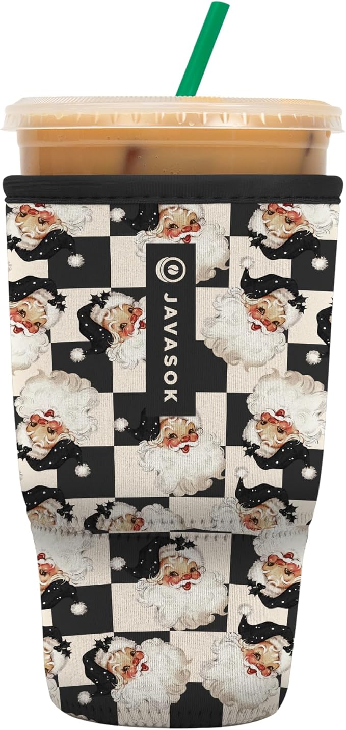 Sok It JavaSok Iced Coffee & Cold Soda Insulated Neoprene Cup Sleeve (Checkin' It Twice, Large: 30-32oz)