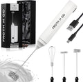 Zulay Froth N Go Milk Frother – Rechargeable 3-in-1 Handheld Frother Wand with Travel Case & USB-C Charger – Single, Double & Egg Whisk for Latte, Cappuccino, Matcha, Protein Shakes – White
