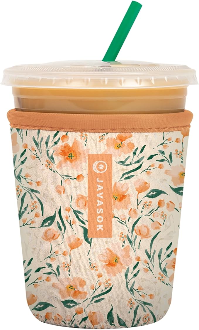 Sok It JavaSok Iced Coffee & Cold Soda Insulated Neoprene Cup Sleeve (Blush Blossoms, Small: 16-20oz)