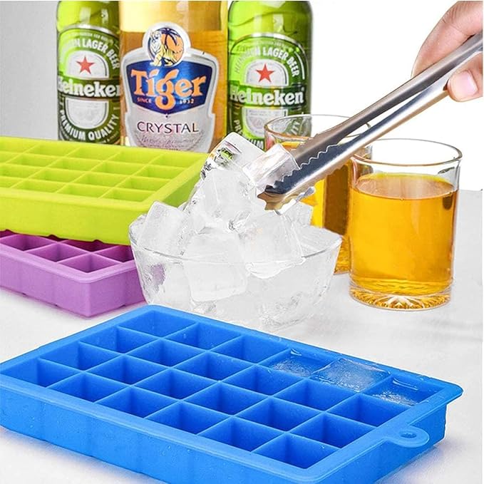 Ice Cube Tray 3 Pack, Silicone Ice Tray with Removable Lid, Easy Release Crushed Ice Trays for Freezer, Stackable 24-Cavity Flexible Ice Cube Molds for Cocktail Whiskey