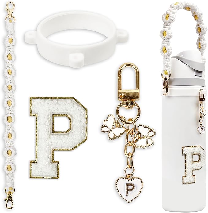 Cute Letter Charm Set Compatible with Owala Water Bottle 24 oz, 32 oz, 40 oz, Owala Kids, Owala Coffee Tumbler, Owala FreeSip – Includes Handle Strap, for Owala Accessories & Stanley Cup Accessories
