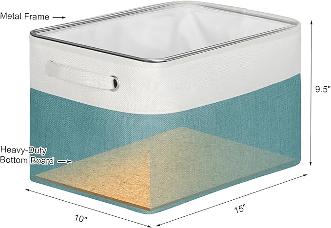 Kntiwiwo Foldable Storage Bin Collapsible Fabric Storage Basket Cube with Durable Handles Closet Organizer Bins for Organizing Shelves Drawers, Set of 3, 15" x 10" x 9.5", Teal