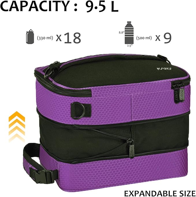 Tirrinia Expandable Insulated Lunch Bag for Men Women – Leakproof Reusable Cooler LunchBox for Kids & Adults with Shoulder Strap, Perfect for Work, School, Office, Travel,Purple