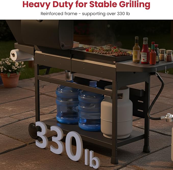 Griddle Grill Combo with Side Burner, 702 SQ.IN Cooking Space, 5 Burners Propane BBQ Grills of 50,000 BTU, Non-Stick Enamel Grate, Heavy-Duty Stand for Backyard BBQ & Outdoor Cooking