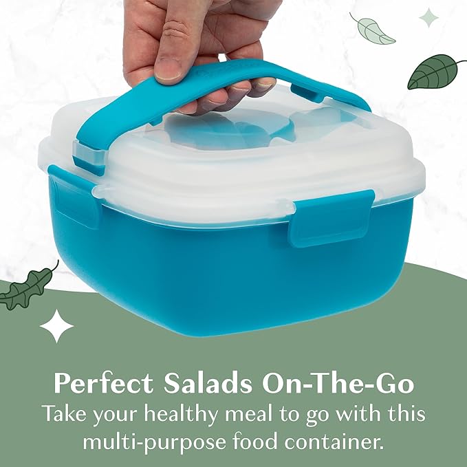 Goodful Stackable Lunch Box Container, Bento Style Food Storage with Removeable Compartments for Sandwich, Snacks, Toppings & Dressing, Leak-Proof and Made without BPA, 56-Ounce, Blue