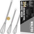 Walfos Whisk,304 Stainless Steel Mini whisk,Small Whisk.6in Long-Handle Non Rust Whisks Nice for stirring individual eggs and mixing small amounts of powder and sauce.Dishwasher Safe.(5+7+10in)