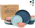 Grow Forward 24-piece Premium Wheat Straw Dinnerware Sets for 8 - Unbreakable Dishwasher & Microwave Safe Plastic Plates and Bowls Sets - Patio, Outdoors, RV, Camping Dishes - Tropical