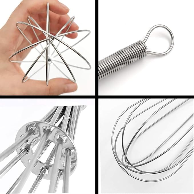 Mini Wire Whisk, 2-Pack - 8 & 10 Inch Small Whisk for Cooking - Ergonomic Spiral Handle, 304 Stainless Steel - Ideal for Whisking, Beating, Blending & Mixing Sauces - Silver