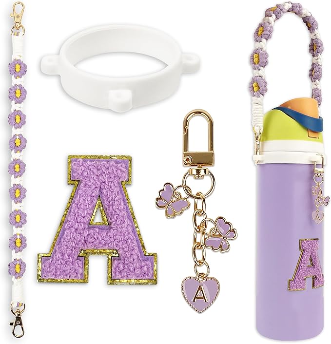 Cute Letter Charm Set Compatible with Owala Water Bottle 24 oz, 32 oz, 40 oz, Owala Kids, Owala Coffee Tumbler, Owala FreeSip – Includes Handle Strap, for Owala Accessories & Stanley Cup Accessories