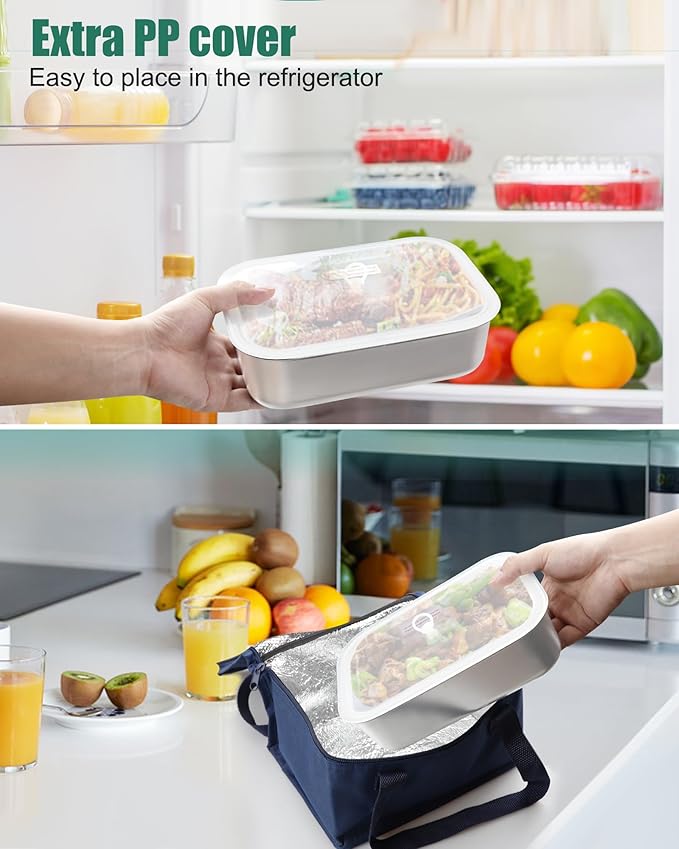Buddew 1.5L 304 Stainless Steel Inner Container Electric Lunch Box, Removable Replacement Tray with Sealed Silicone Cover, Easy to Clean, Eco Friendly and Dishwasher Safe