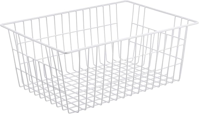 iPEGTOP Wire Freezer Stroage Baskets, 13.4 inch Set of 3 Farmhouse Storage Bins Basket Freezer Storage Organizer Bins with Handles for Kitchen Cabinets, Pantry, Closets, Bedrooms, Bathrooms- White