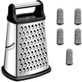 Professional 4-Sided Box Grater with Cut-Resistant Finger Cots - Stainless Steel Cheese & Vegetable Grater, Dishwasher Safe, Non-Slip Base & Ergonomic Handle - XL Multipurpose Kitchen Tool
