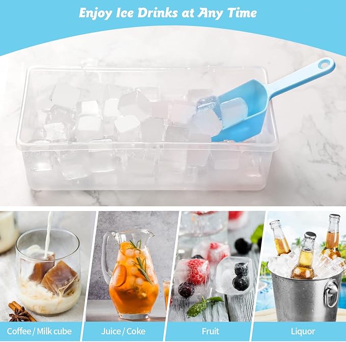 Food-grade Silicone Ice Cube Tray with Lid and Storage Bin for Freezer, Easy-Release 2 * 36 Small Nugget Ice Trays 1 ice Bucket & Scoop, Flexible Ice Cube Molds with Ice Container