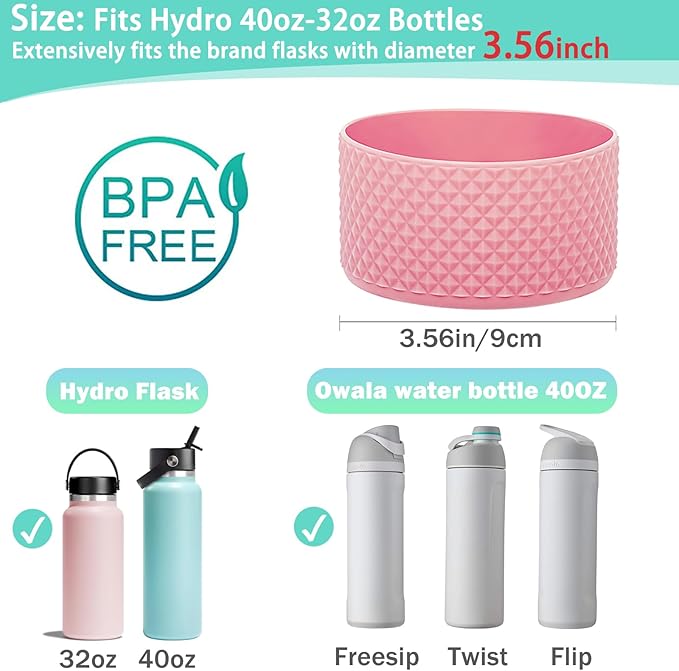WK IEASON Protective Silicone Base Boot for Hydro Flask Mouth, Anti-Slip Silicone Sleeve Cover Bumper for Hydro Water Bottle Accessories -3.56inch Bottom Diameter