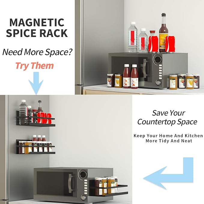 2 Pack Magnetic Spice Rack for Refrigerator,Heave Duty Magnetic Shelf for Kitchen,Magnet Book Shelf for Whiteboard,Space Container,Drill Free (White)
