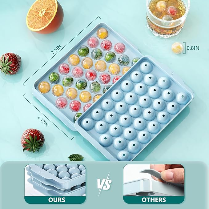 3 Pack Ice Trays for Freezer, 99 PCS Ice Cube Tray with Lid and Bin, Round Ice Cube Mold, Circle Ice Maker for Chilling Drinks (0.8 inch, Blue)
