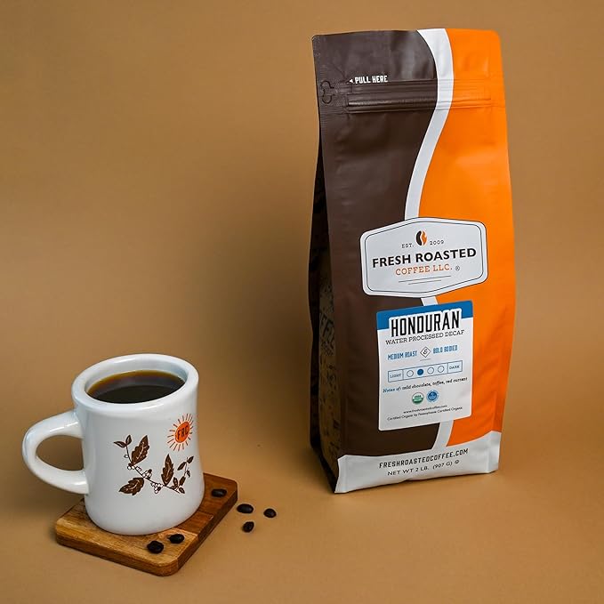 Fresh Roasted Coffee, Organic Honduran Water-Processed Decaf | USDA Organic, 100% Single Origin, Kosher | Medium Roast 2 lb (32 oz) Whole Bean
