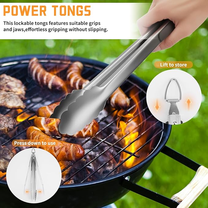 9PCS Stainless Steel Grill Accessories Set, Grilling Gifts for Men Dad Birthday Christmas, Durable BBQ Grill Tools Kit for Outdoor Grill & Camping with Portable Bag, Spatula, Tongs, Skewer & More