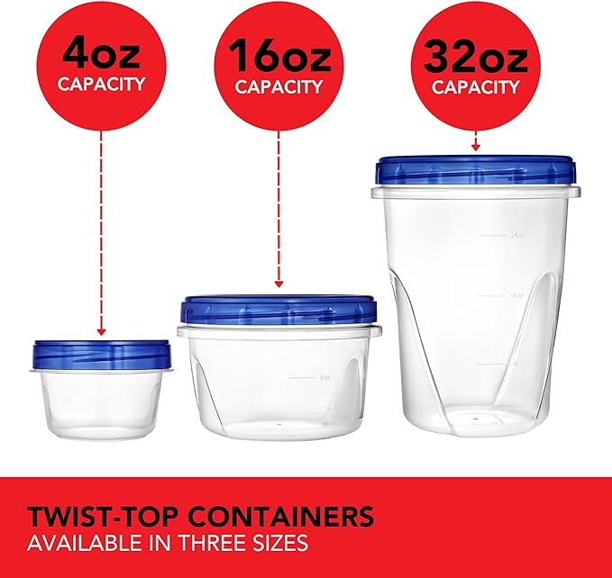 Stock Your Home 16oz Plastic Containers with Twist Top Lids (10 Pack), 2 Cup Freezer Containers with Lids for Leftover Food, Airtight Reusable Soup Containers, Microwave and Dishwasher Safe