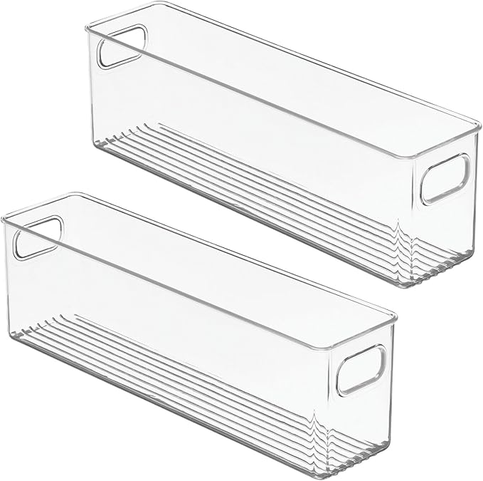 mDesign Plastic Long Stackable Storage Organizer Container, Organization Bin w/Handles for Kitchen, Pantry, Fridge, Freezer, Cabinet, Perfect to Hold Breast Milk - Ligne Collection - 2 Pack, Clear