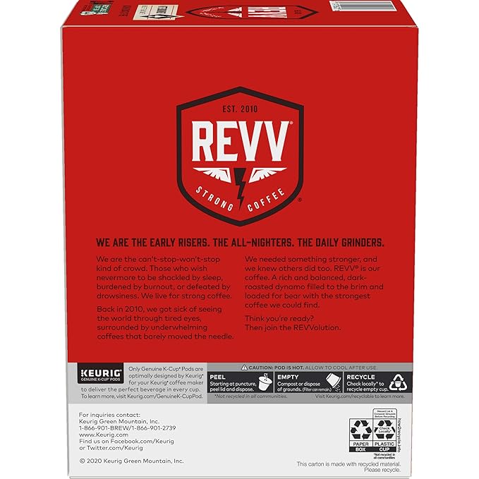 REVV Afterburner, Single-Serve Keurig K-Cup Pods, Dark Roast Coffee Pods, 96 Count
