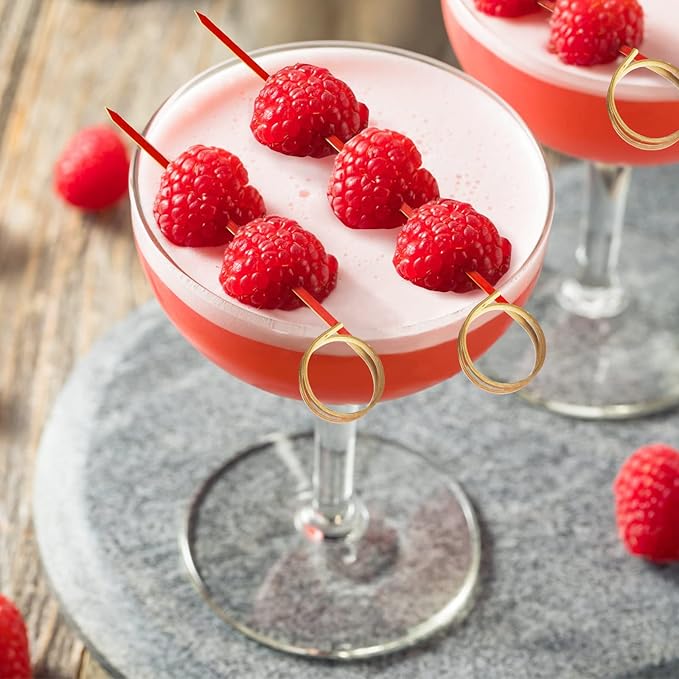 BLUE TOP Bamboo Cocktail Picks 100 PCS Red Bamboo Skewers 4 Inch with Looped Ring,Food Picks,Party Toothpicks for Appetizers,Cocktail Drinks,Barbecue Snacks,Club Sandwiches.