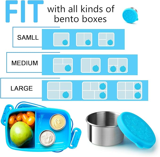 FANGSUN Dressing Containers to Go for Condiments, Salad Dressing, Dips, Snacks, Stainless Steel Dipping Sauce Cups, Fits in Bento Box for Lunch, Mini Food Storage Containers with Lid (Blue)