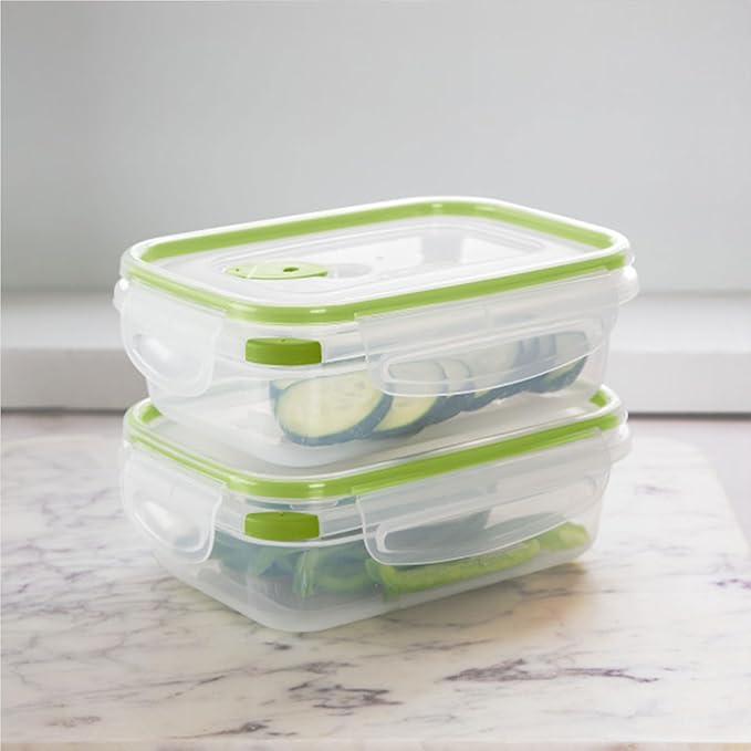 Sterilite Ultra-Seal 3.1 Cup Rectangle, Airtight Food Storage Container, Latching Lid, Microwave and Dishwasher Safe, Clear With Green Gasket, 12-Pack