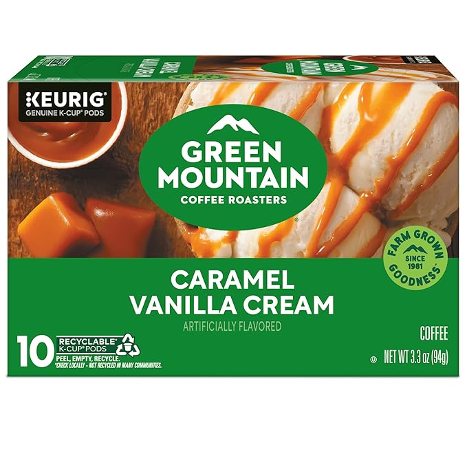 Green Mountain Coffee Roasters Caramel Vanilla Cream, Keurig Single Serve K-Cup Pods, Light Roast Coffee, 60 Count, (6 Packs of 10)