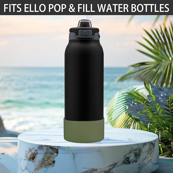 2 PCS Silicone Bottom for Ello Pop 32 OZ Water Bottle, Water Boot for Ello Pop,Avoid Scratches and Noise (Military Green, 320z)