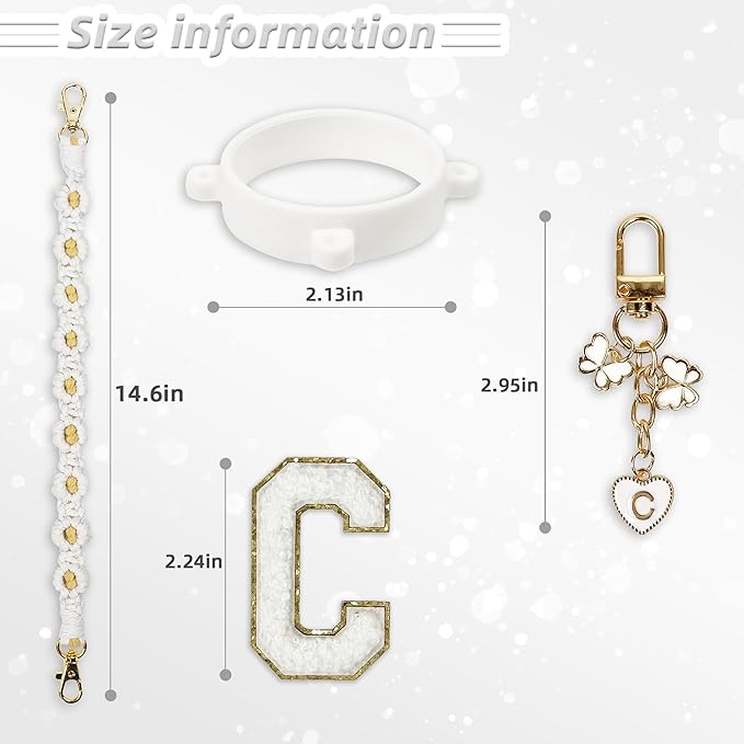 Cute Letter Charm Set Compatible with Owala Water Bottle 24 oz, 32 oz, 40 oz, Owala Kids, Owala Coffee Tumbler, Owala FreeSip – Includes Handle Strap, for Owala Accessories & Stanley Cup Accessories