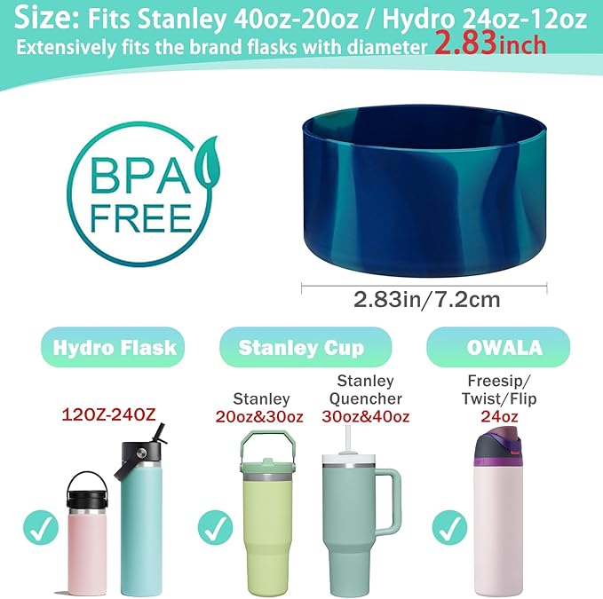 WK IEASON Protective Silicone Base Boot 12oz-24oz for Hydro Flask Wide Mouth/Standard Mouth, Anti-Slip Silicone Cover Bumper Compatible with Stanley Tumbler 40oz 30oz 20oz-2.83inch Bottom Diameter