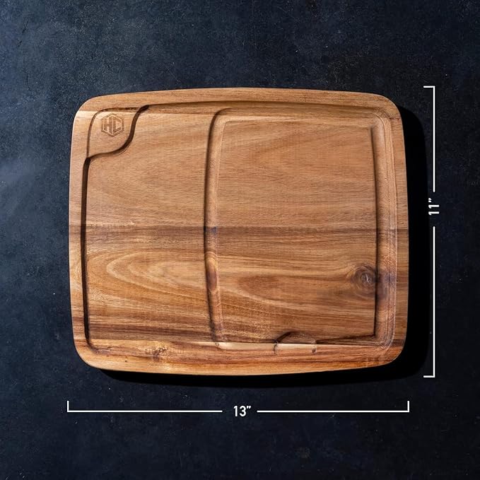 HexClad 4-Piece Bistecca Wooden Steak Plate Set with Juice Channel for Meats, Stackable Design with Straight Edges and Completely Flat Base, Easy to Clean, Lightweight and Durable