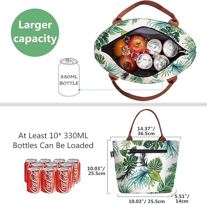 Gloppie Insulated Lunch Tote for Women | 9L Leakproof Cooler Bag with Palm Leaf Design | Thermal Work Lunch Bag for Office, Gym & Picnic