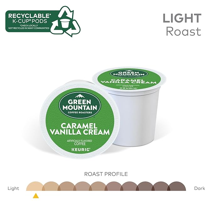 Green Mountain Coffee Roasters Caramel Vanilla Cream Keurig Single-Serve K-Cup pods, Light Roast Coffee, 72 Count