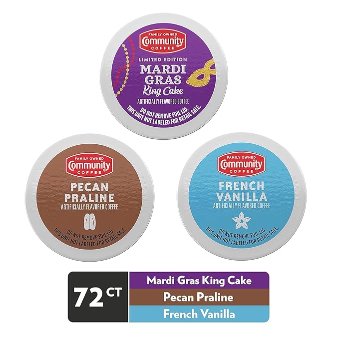 Community Coffee Flavored Pods Variety Pack,72 Count, Medium Roast and Flavored, Compatible with Keurig 2.0 K-Cup Brewers (24 Count, Pack of 3)