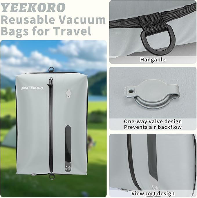 Vacuum Bag for Travel, Professional IPX8 Waterproof Reusable Vacuum Compression Bags for Travel Suitcases, Durable Space Saver Bag(2 Large,No Pump)