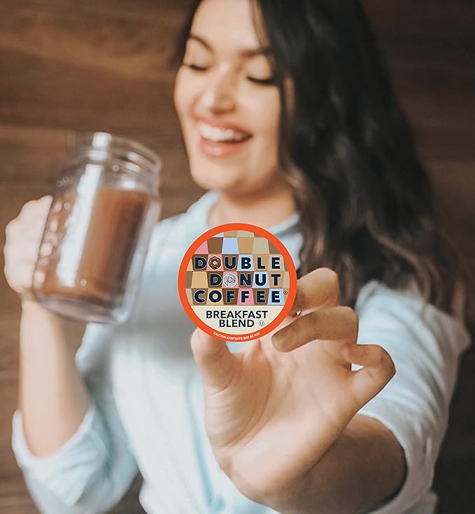 Double Donut Coffee Breakfast Blend Coffee Pods, Medium Roast Coffee, Single Serve Coffee For Keurig K Cups Machines, Breakfast Blend in Recyclable Pods, Hot or Iced Coffee, 96 Count