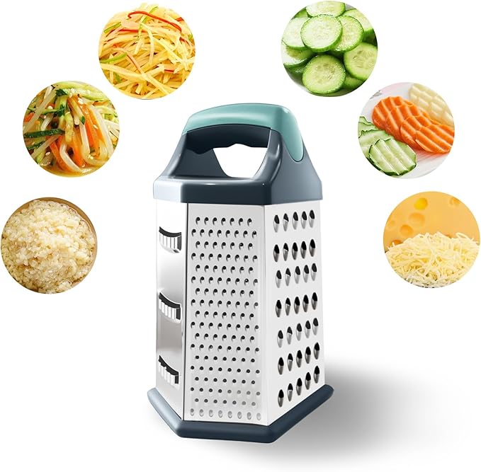 Cheese Grater, Box Graters for Kitchen, 6 Sides Stainless Steel Food Shredders for Cheese Vegetables Potatoes Carrot