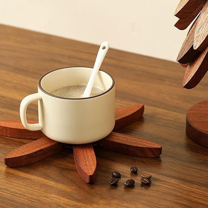 Natural Wood Tree Trivet Set, 𝐍atural Tree Trivet Set - 4 Wooden Trivets,4 Wooden 𝐓rivets & 1 Stand Like a Christmas Trees,for Hot Dish,Pot,Bowl,Teapot,Hot Pot Sets (Natural Wood 5 Trivets,1set)