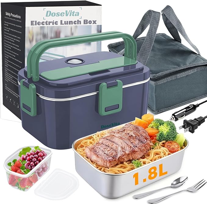 Extra-Large Electric Lunch Box For Adults Holds up to 8 Cups - 80W Heated Lunch Box 1.8L Electric Food Warmers for Travel & Work, Portable Food Warmer - Loncheras Para Hombres De Trabajo