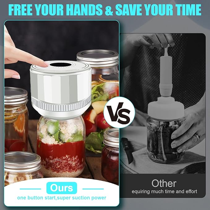Auto Stop Electric Mason Jar Vacuum Sealer, Vacuum Sealer Kit for Wide Mouth and Regular Mouth Mason Jars with Food Storage Labels for Freshness and Preservation