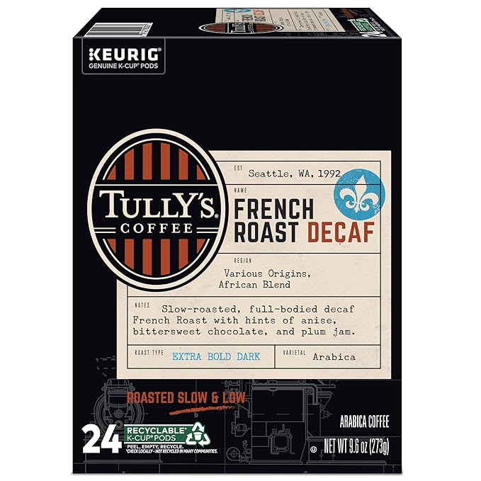 Tully's Coffee French Roast Decaf, Keurig Single-Serve K-Cup Pods, Dark Roast, 96 Count